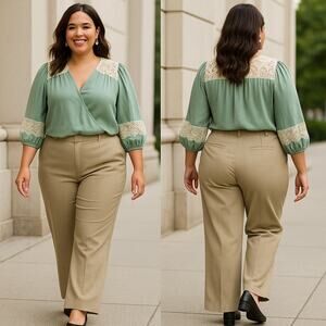 Torrid Wide Leg High Rise Chino Pants 14R Khaki Sage Outfit NWT Work Casual